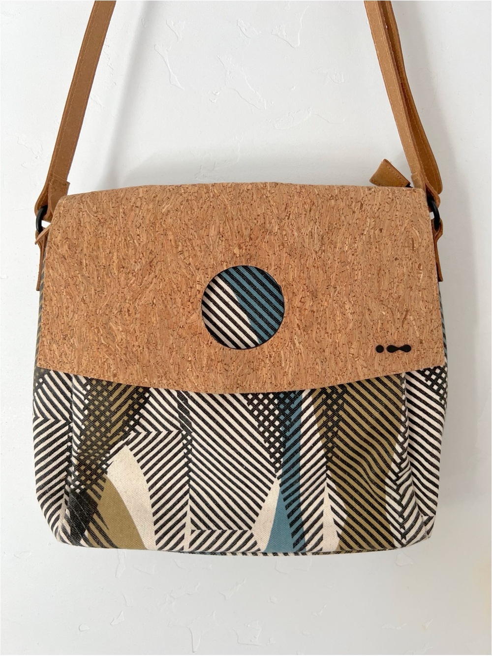 SKFK SKUNKFUNK Woven Pattern Cork Flap Crossbody Bag in Tan